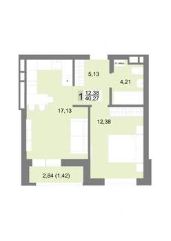 1-к квартира, строящийся дом, 40м2, 6/22 этаж