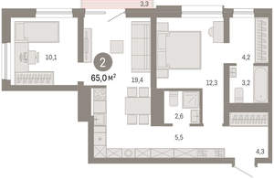 2-к квартира, вторичка, 65м2, 6/8 этаж