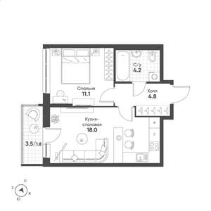 1-к квартира, строящийся дом, 40м2, 8/15 этаж