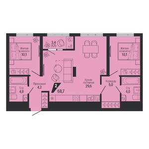 2-к квартира, вторичка, 69м2, 31/31 этаж