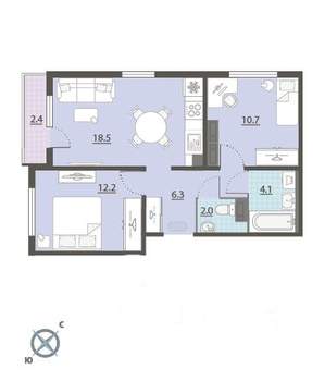 2-к квартира, вторичка, 55м2, 15/24 этаж