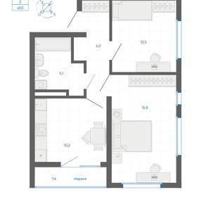 2-к квартира, вторичка, 49м2, 22/32 этаж