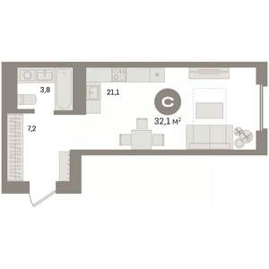 Студия квартира, вторичка, 32м2, 19/24 этаж