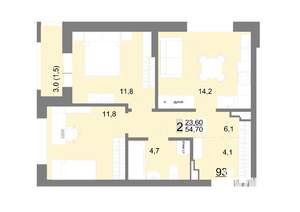 2-к квартира, вторичка, 55м2, 12/26 этаж