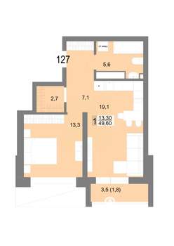 1-к квартира, вторичка, 50м2, 20/25 этаж