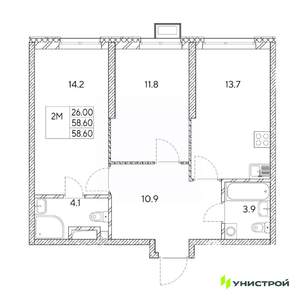 2-к квартира, вторичка, 59м2, 21/31 этаж