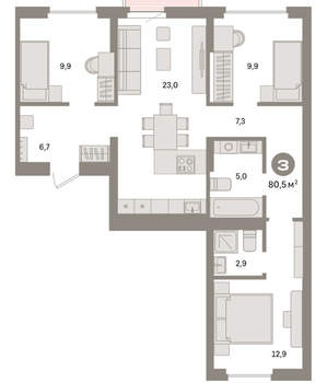 3-к квартира, вторичка, 81м2, 4/9 этаж