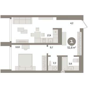 1-к квартира, вторичка, 52м2, 22/24 этаж