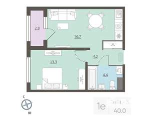 1-к квартира, вторичка, 41м2, 13/25 этаж