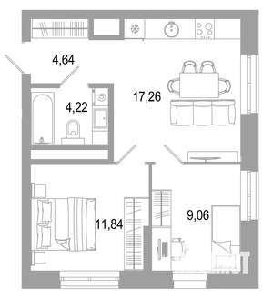 2-к квартира, вторичка, 47м2, 27/31 этаж