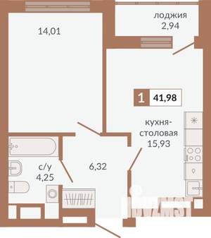 1-к квартира, вторичка, 42м2, 15/31 этаж