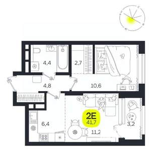 2-к квартира, вторичка, 42м2, 17/27 этаж