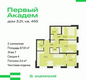 2-к квартира, вторичка, 68м2, 7/25 этаж