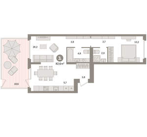 1-к квартира, вторичка, 83м2, 2/16 этаж