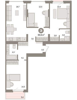 3-к квартира, вторичка, 91м2, 4/16 этаж