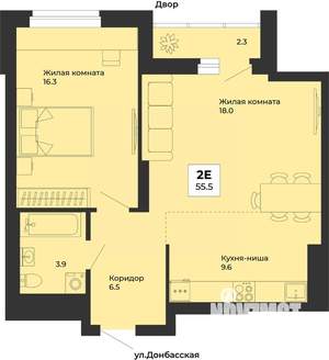 2-к квартира, строящийся дом, 56м2, 20/25 этаж