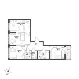 3-к квартира, строящийся дом, 70м2, 10/15 этаж