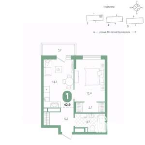 1-к квартира, вторичка, 43м2, 15/16 этаж