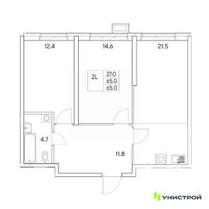 2-к квартира, вторичка, 65м2, 25/31 этаж