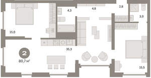 2-к квартира, вторичка, 81м2, 20/24 этаж