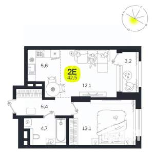 2-к квартира, вторичка, 43м2, 3/27 этаж