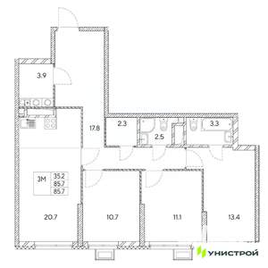 3-к квартира, вторичка, 86м2, 18/31 этаж