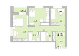2-к квартира, вторичка, 57м2, 12/24 этаж