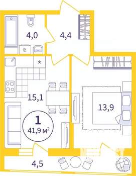 1-к квартира, вторичка, 40м2, 4/8 этаж