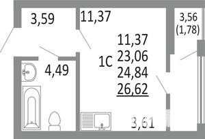 Студия квартира, вторичка, 25м2, 7/25 этаж