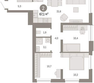 2-к квартира, вторичка, 67м2, 4/8 этаж