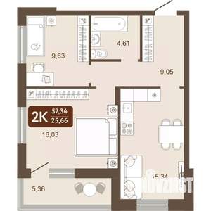 2-к квартира, вторичка, 57м2, 17/24 этаж