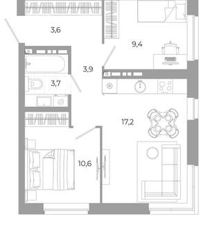 2-к квартира, вторичка, 48м2, 9/12 этаж