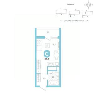 Студия квартира, вторичка, 27м2, 11/16 этаж