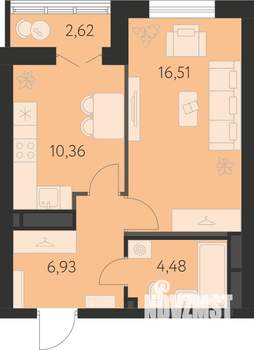 1-к квартира, вторичка, 40м2, 22/31 этаж