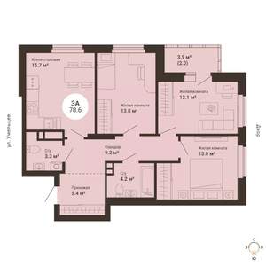 3-к квартира, сданный дом, 79м2, 7/25 этаж