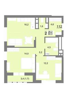 2-к квартира, строящийся дом, 60м2, 17/23 этаж
