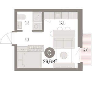 Студия квартира, вторичка, 27м2, 6/9 этаж