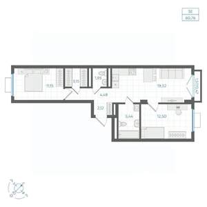 2-к квартира, строящийся дом, 61м2, 3/4 этаж