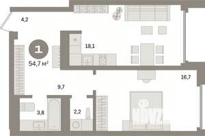 1-к квартира, вторичка, 55м2, 20/24 этаж