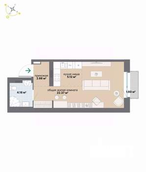 Студия квартира, вторичка, 36м2, 3/9 этаж