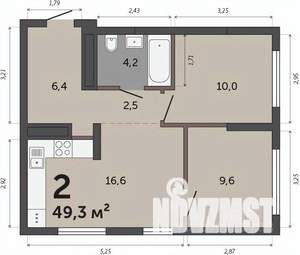 2-к квартира, строящийся дом, 49м2, 23/30 этаж