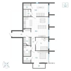 3-к квартира, вторичка, 98м2, 13/32 этаж