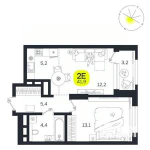 2-к квартира, вторичка, 42м2, 18/27 этаж
