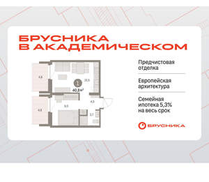 1-к квартира, вторичка, 41м2, 8/9 этаж