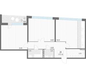 2-к квартира, строящийся дом, 117м2, 3/9 этаж