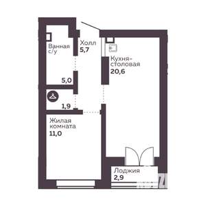 1-к квартира, вторичка, 44м2, 2/30 этаж