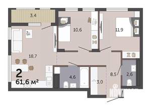 2-к квартира, вторичка, 62м2, 7/19 этаж