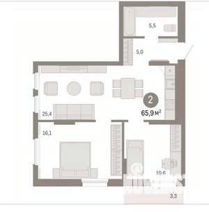2-к квартира, вторичка, 66м2, 3/17 этаж