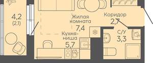 Студия квартира, вторичка, 21м2, 3/16 этаж