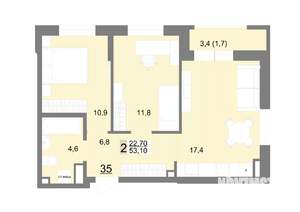 2-к квартира, вторичка, 53м2, 16/26 этаж